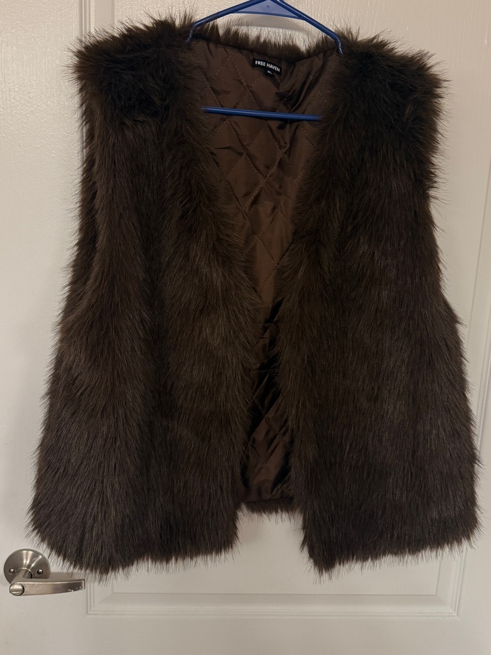 Brown Quilted Faux Fur-Trim Vest
